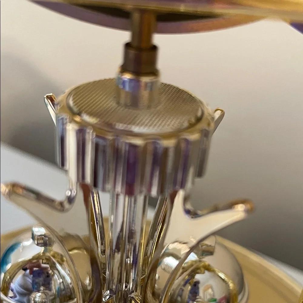 Vtg MCM Rolfe Roberts German Anniversary Clock, Rotating Pendulum,Gold Tone